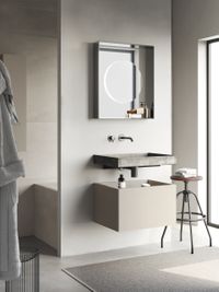 Badezimmer in Creme/Beige mit Holzelementen und Betonwaschbecken - Natürliche Eleganz von bad und zimmer concept
